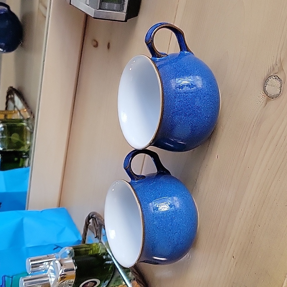 Denby England Boston Blue Mugs Tea Cups - Set of 2